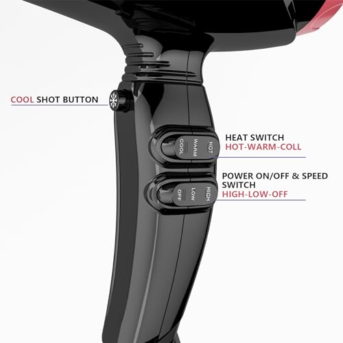 Professional Ionic Hair Dryer with 2 Speed and 3 Heat Settings - Black