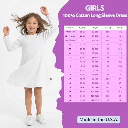 Image of City Threads Girls' 100% Cotton Long Sleeve Dress - Active Kids School, Playing, Parties - Made in USA