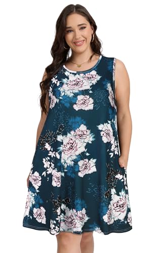 Image of elescat Plus Size Summer Dresses for Women Sleeveless Pockets Beach Tshirt Tank Sundress 2026