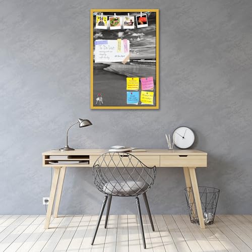 Image of ArtzFolio Sea, Air, & Land Monochrome Contrast | Bulletin Board Notice Pin Board | Vision Soft Board Combo with Thumb Push Pins & Sticky Notes | Golden Frame | 16 x 24 inch (41 x 61 cms)