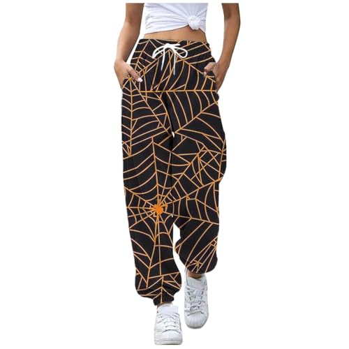 Jogger pantalones casuales deportivos mujer con estampado original de Halloween y cordón