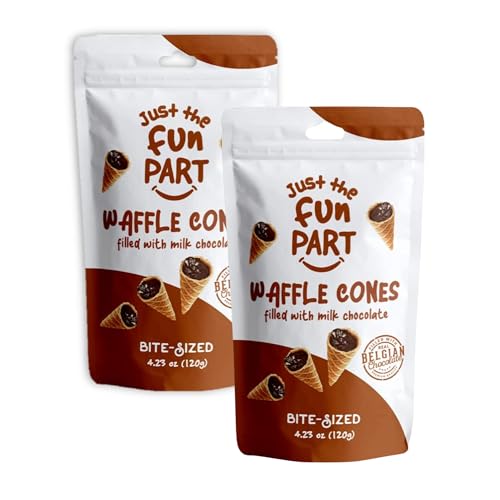 Just The Fun Part | Bite-Size Crispy Mini Waffle Cones | Filled With Premium Belgian Chocolate | Great For Snacks, Desserts, Grab &amp; Go | Kosher | 4.23 Ounce (Pack of 2, Milk Chocolate)