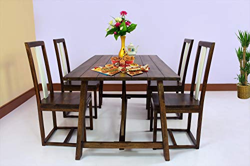 Image of Sheesham Wood 4 Seater Dining Table with Chairs Wooden Dining Room Set Four Seater Dinner Table Furniture for Living Room Home Restaurant (Walnut Finish)