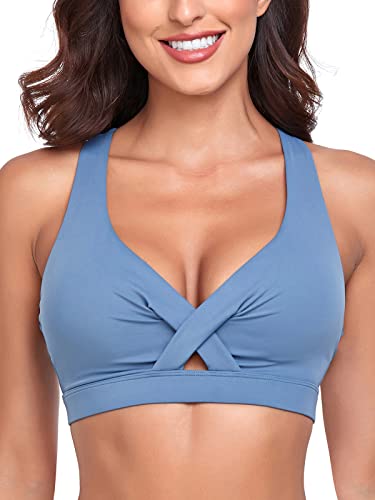 Ocean Blues Women'S Padded Sports Bra Keyhole Workout Running Yoga Top Blue Size Medium cover