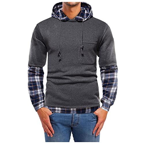 Lomelomme Sudadera con capucha para hombre falso, de dos piezas, de forro polar, con capucha, de gran tamaño, A-gris, M Cover