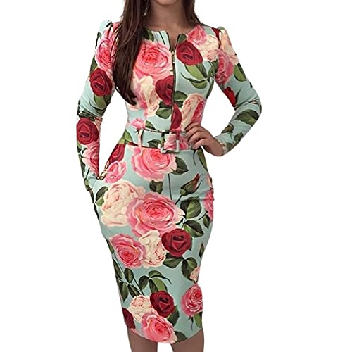 Floral femage Womens Front Zipper Long Sleeve Slim