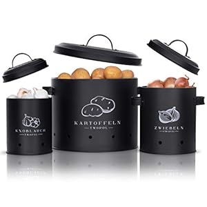 TWOPOL® Potato Storage Box [Set of 3] with 360° Air Circulation Keeps Vegetables Fresh Longer, The Ideal Way for Onion Storage, Potato Storage and Garlic Storage (Black)