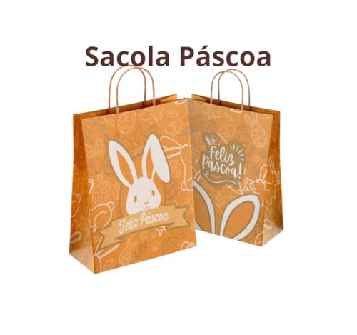 10 Sacola de Papel para Pascoa Presentes Ovo de Pascoa - Sacola com Alça Tamanho Grande (LARANJA)