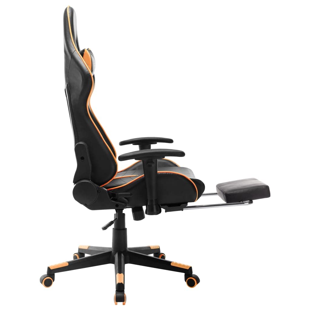 Ergonomischer Gaming-Stuhl mit Fußstütze Schwarz Orange Kunstleder verstellbar für Büro Homeoffice Esport Jugend PC Setup