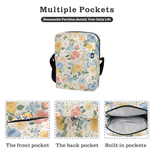 KLL Beige Floral Flowers men's messenger bag Vegan Leather mens shoulder bag Travel Shoulder Hand Bags2