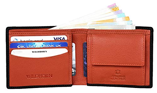 Image of WildHorn Black & Tan Leather Wallet for Men I Ultra Strong Stitching I 6 Card Slots I 2 Currency & 2 Secret Compartments I 1 Coin Pocket