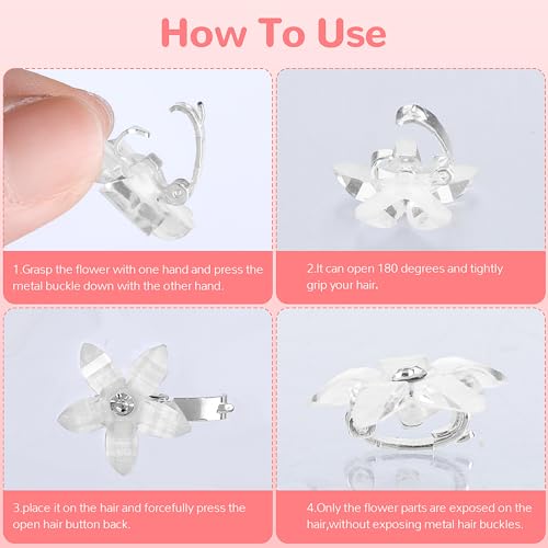 20 Stück Mini Haarklammern Blumen Weiß，Mabor Weiße Haarschmuck Blumen Mini Haarspange 4 Styles Bling Bling Haarschmuck Perlen Haarnadeln Perlen Klein Metall Haarklammer Strass Süße Haarklammer Klein