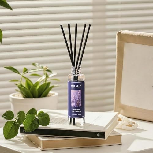 Image of Airkeep Reed Diffuser Set,1.69 fl oz (50 ml) - Lavender Eucalyptus Oil Diffusers with 8 Reed Sticks,Home Fragrance Reed Diffuser for Bathroom Shelf Decor