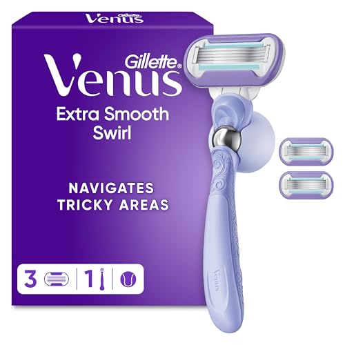 Gillette Venus Extra Smooth Swirl Womens Razor 3 Refill Razor Cartridges Pivoting Reusable Handle and Shower Holder