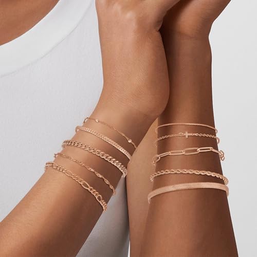 XIANNVXI Gold Bracelets Stack for Women Dainty Bracelets Thin Gold Bracelets Gold Chain Bracelet 10Pcs Paper Clip Bracelets Set Stackable Figaro Herringbone Paperclip Bracelet Pack for Womens2