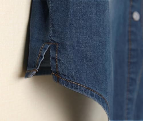 Simier Fariry Womens Tie Front Denim Shirt Summer Lightweight Jean Tops Roll Up 3/4 Sleeve Button Down Fall Cute Outfits 6
