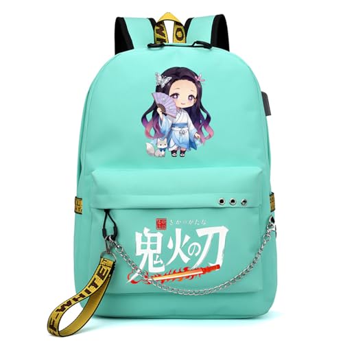Image of ZJYJING Anime Backpack for School Laptop Backpack with USB Port, Casual Travel Casual Daypack for Teens Girls (Green-B)