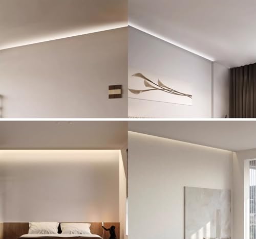 LED-Kronenleisten für indirekte Beleuchtung, 15 mm Aluminium-Lichtleiste, 1 m Putzprofil für elegante Heimdekoration und dekorative Beleuchtungslösungen