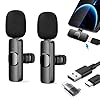 Micrófono Inalámbrico para iPhone/Android,Lavalier Micrófono inalámbrico para Grabación de vídeo,Youtube,Facebook,TikTok,Vlog,Podcast,Streaming Live,Mini Micrófono Plug-Play,Sin App(2 Pcs Mic)