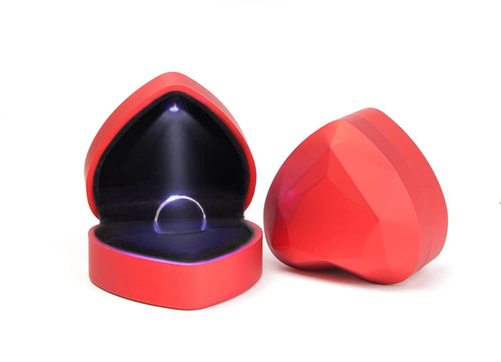 BESPORTBLE LED Ringbox Aus Holz – Herzförmig Mit Samtinnern, Beleuchtet Für Den Heiratsantrag