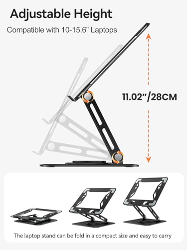 Image of tounee Laptop Stand for Desk, Adjustable Computer Stand Holder with 360 Rotating Base, Ergonomic Laptop Riser Compatible with MacBook Pro Air, All Laptops 10-15.6 inch-Black