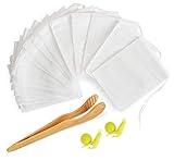 200 Pcs Tea Filter Bags Empty Drawstring Disposable Tea Infuser Teabags for Herbs Loose Tea with Snail Shape Tea Bag Holders and Tea Clip