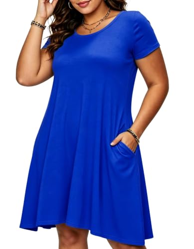 Image of Afibi Womens Short Sleeve Loose Pockets Dress Casual Swing T-Shirt Dresses