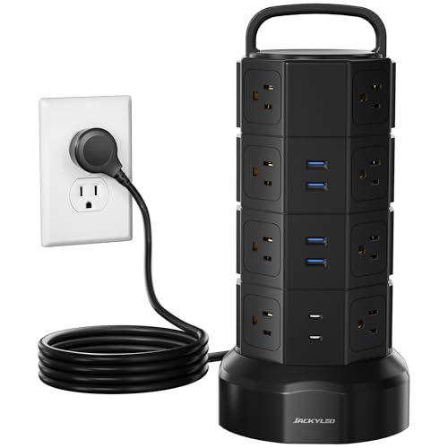 Power Strip Tower Surge Protector, JACKYLED 16 Outlets 6 USB (2 USB C) Charging Station, Extension...