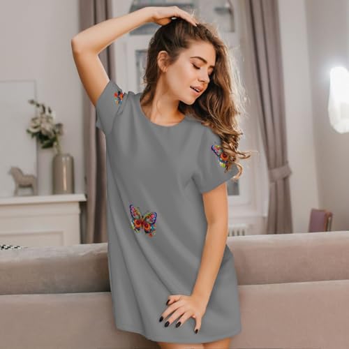 Robe de nuit manches courtes femme ample et douce avec broderie - 7