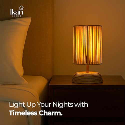 Image of Ikari Homes Boho Rustic Ray Table Lamp I Night Lamp for Bedroom Bedside & Center Table Lamp I Warm Ambient Cozy Lamp I Rattan Lamp I Size 21.5 x 12.7 cm - (Bulb Not Included)