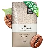 Hochland Gourmet Crema 1000g (ganze Bohnen) - Ausgewogen und vollmundig - Noten von Haselnuss, Rosine und edler Bitterschokolade - 90% Arabica, 10% Canephora - speziell für den Vollautomaten