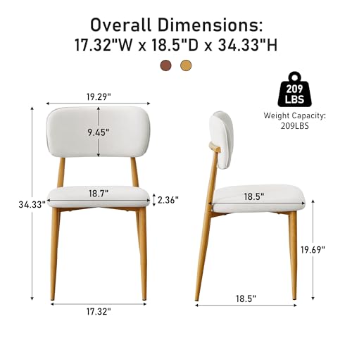 Image of weselon Mid-Century Modern Dining Chairs Set of 2, Upholstered Velvet Dining Room Chairs with Ergonomic Curved Backrest, Wood Grain Metal Frame with Adjustable Feet (Natural Frame+Gray White Seat, 2)