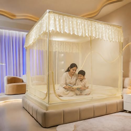 Image of Dawnwake Mosquito Net, Anti-Fall Mosquito Neting Bed for Babies /Adult /Outdoor,Portable Foldable Travel /Camping Mosquito Net Tent, Suit for Queen Size Bed (Yellow, 200 * 150cm)