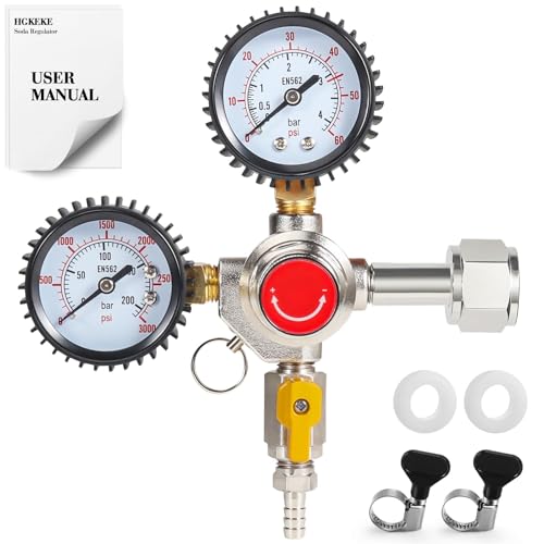 Hgkeke CO2 Regulator Draft Beer Regulator 60PSI Output Pressure Dual Stages Kegerator CO2 Regulator with Precision Control & CGA-320 Inlet Kegerator Parts for Homebrew with Hose Clamps
