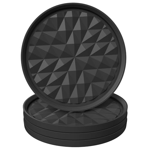 Wingcases Silicone Coasters for Drinks[4 Pack]- Cup Mat for Tabletop Protection-Non-Slip, Non-Stick, Coffee Table Decor, Great Gift for Any Occasion, Black