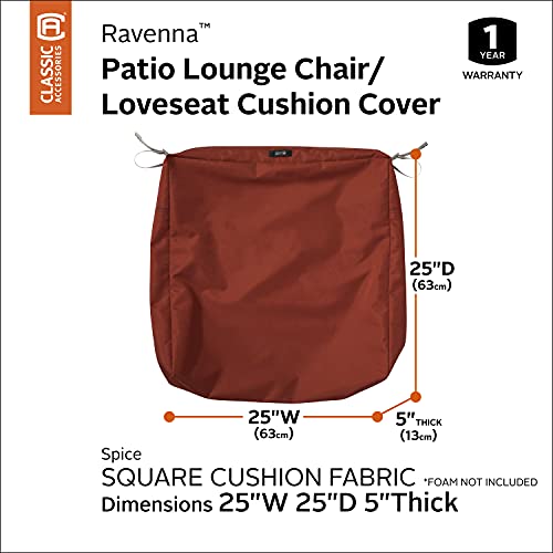 Classic Accessories Ravenna Square Patio Seat Cushion Slip Cover - Durable Outdoor Cushion, Spice, 25" L x 25" W x 5" Thick - Image 3