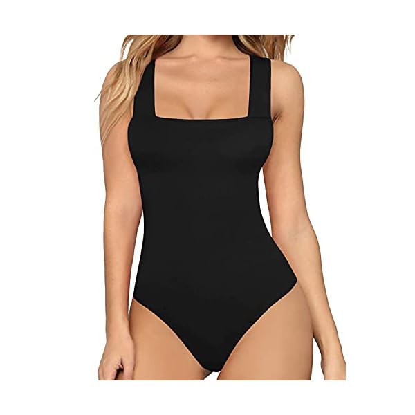 MANGOPOP-Womens-Square-Neck-Sleeveless-Tank-Top-Long-Sleeve-Bodysuits-Jumpsuits MANGOPOP Tank Top Bodysuit for Women Square Neck Sleeveless Body Suit(Medium,Black)