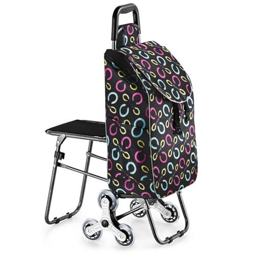 Carrito de la compra portátil con asiento, fácil de subir escaleras para compras sin esfuerzo