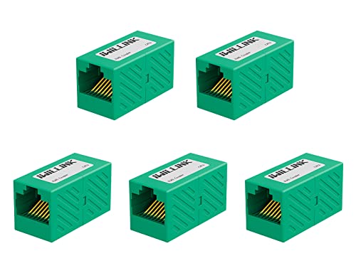 Image of iwillink RJ45 Coupler Ethernet Connector, Female to Female RJ45 Connector for Cat7 Cat6 Cat5e Cat5 Ethernet Cable, Extender Adapter, 5 Pack, Green