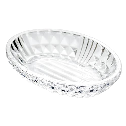 Iyulania Clear Glass Soap Dish, Oval Bar Soap Holder with Embossed Raised Sides for Bathroom, Sink and Kitchen