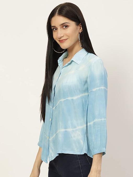 Image of Maaesa - Women Handcrafted Tie-Dye Rayon Shirt | Casual & Office Wear | Relaxed Fit | Long Sleeve | Breathable & Lightweight Fabric