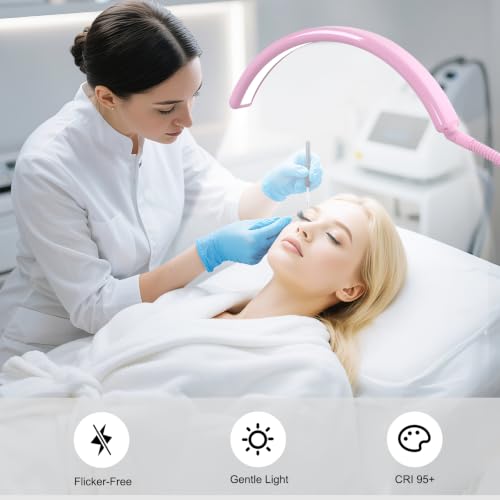 Image of Half Moon LED Floor Light - Professional Shadow-Free, Dimmable Lamp | for Lash Techs, Estheticians & Tattoo Artists | Eyelash Extensions, Nail Art, Home & Office (Pink)