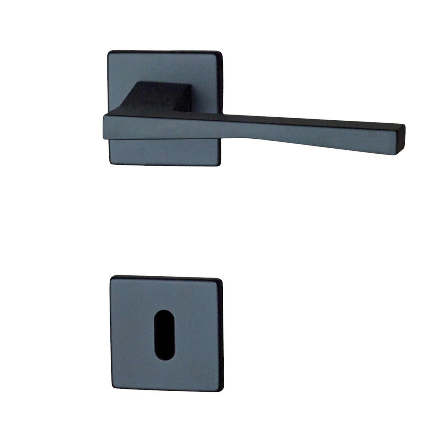 Ghidini Maniglia per porte interne RIALTO, zama, in diverse finiture, con rosetta quadrata 50x50x5 mm e bocchetta foto CHIAVE, adatta per porte con spessore di 38-42mm (ZNO)