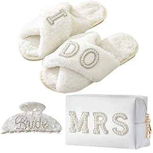 Bride To Be Gift Set – Makeup Bag, Slippers, Robe, Hair Clip – Wedding Gifts