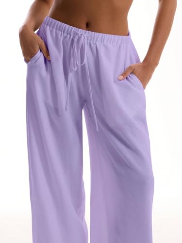 Image of RoseSeek Women's Beach Cover Ups Wide Leg Loose Linen Pants Swimsuit Coverup Summer Vacation Outfits 2026