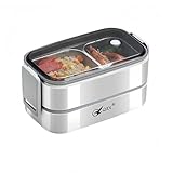AACV 大容量 304ステンレス製 二重構造 弁当箱 密封 保温・保冷 電子レンジ対応 おしゃれ 軽量 学生・ビジネスマン向け (シルバー) [並行輸入品]