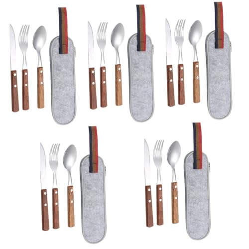Sosoport 5 Juegos Cubiertos De Acero Inoxidable Poseedor Plato Cámping Almuerzo Sartenes para Acampar Cuchara Estufa De Campamento Equipo Utensilios De Cocina para Acampar Cesta Cena Paño
