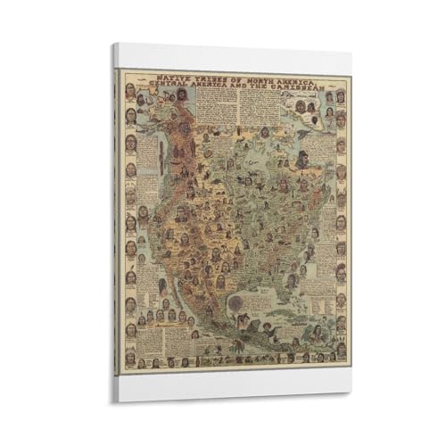 North America Tribal Map Wall Art Canvas Poster