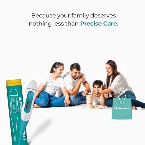 Image of PharmEasy Digital Flexible Tip Thermometer for Fever, Fast & Accurate Temperature Reading in Celsius | Waterproof, Oral & Underarm Use for both Kids & Adults | Ideal for Home Use, Easy-to-Read Screen