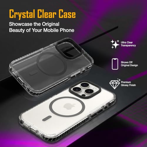 Image of Zapcase Crystal Clear Back case for iPhone 15 Pro | PC Back | TPU Bumper with Inner Rubber Grip | Metal Camera Guard Bezel | Metal Buttons | Scratch Resistant Cover | 2 Layer Edge Protection | Black